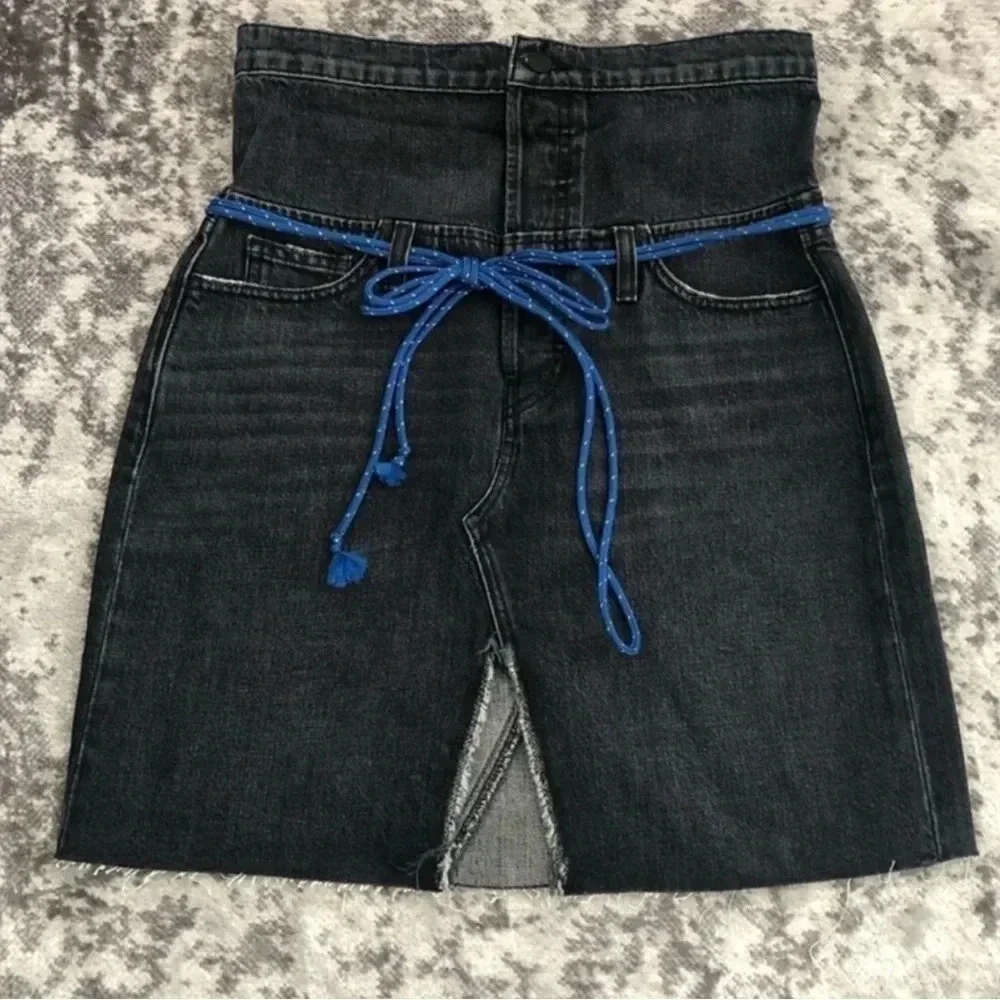 New Hudson Sloan Denim Skirt Fold Down belt raw edge high waist mini pencil jean